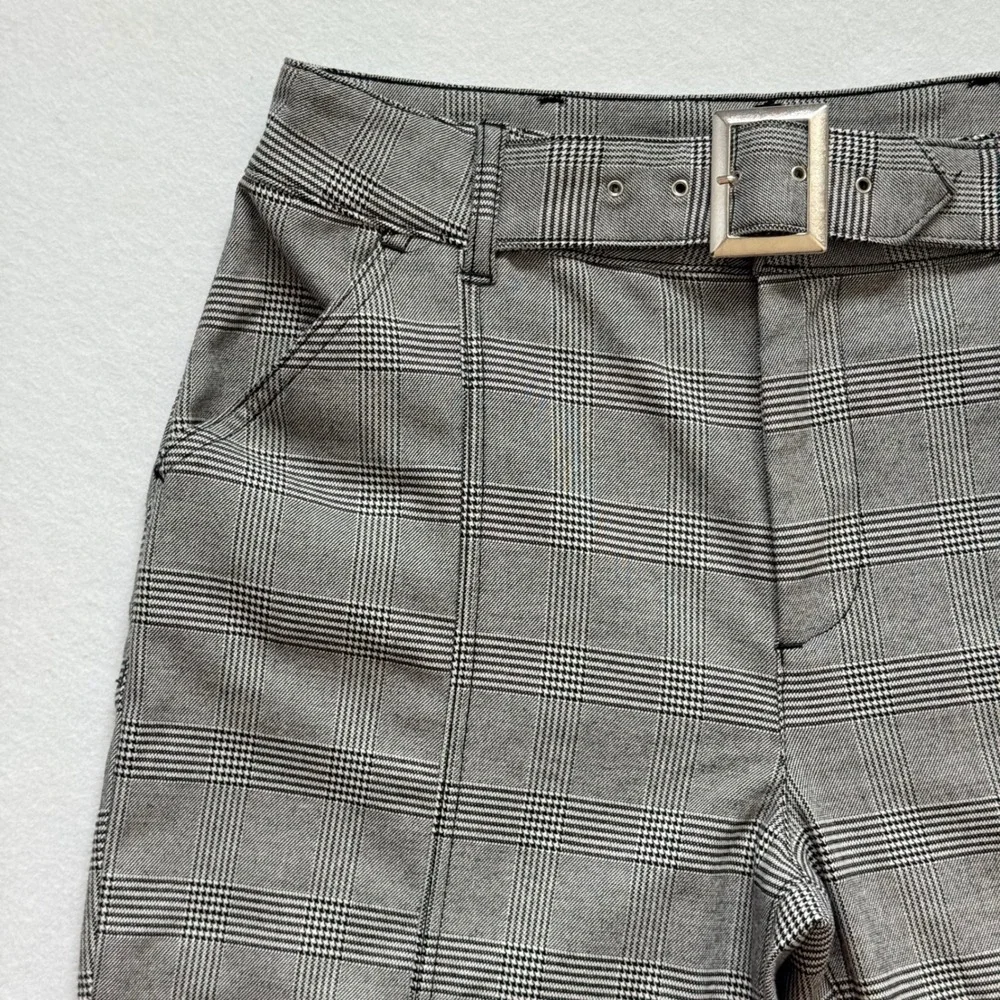 Free‎ People High Rise Grey Trousers Pants Size 10 Glen Plaid Belted Slim Preppy